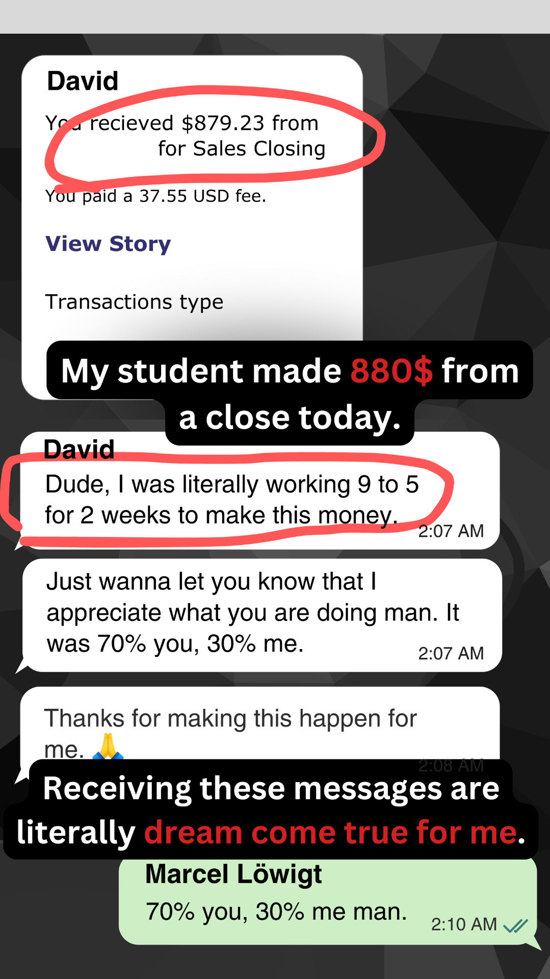 David — $880 in one close